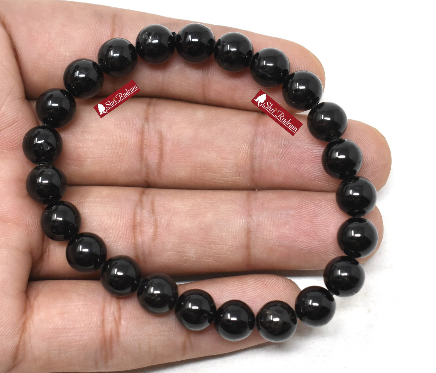ShriRudram Natural Black Tourmaline Bracelet Wristlet Beads Adjustable Free Size Lab Certified 8 MM