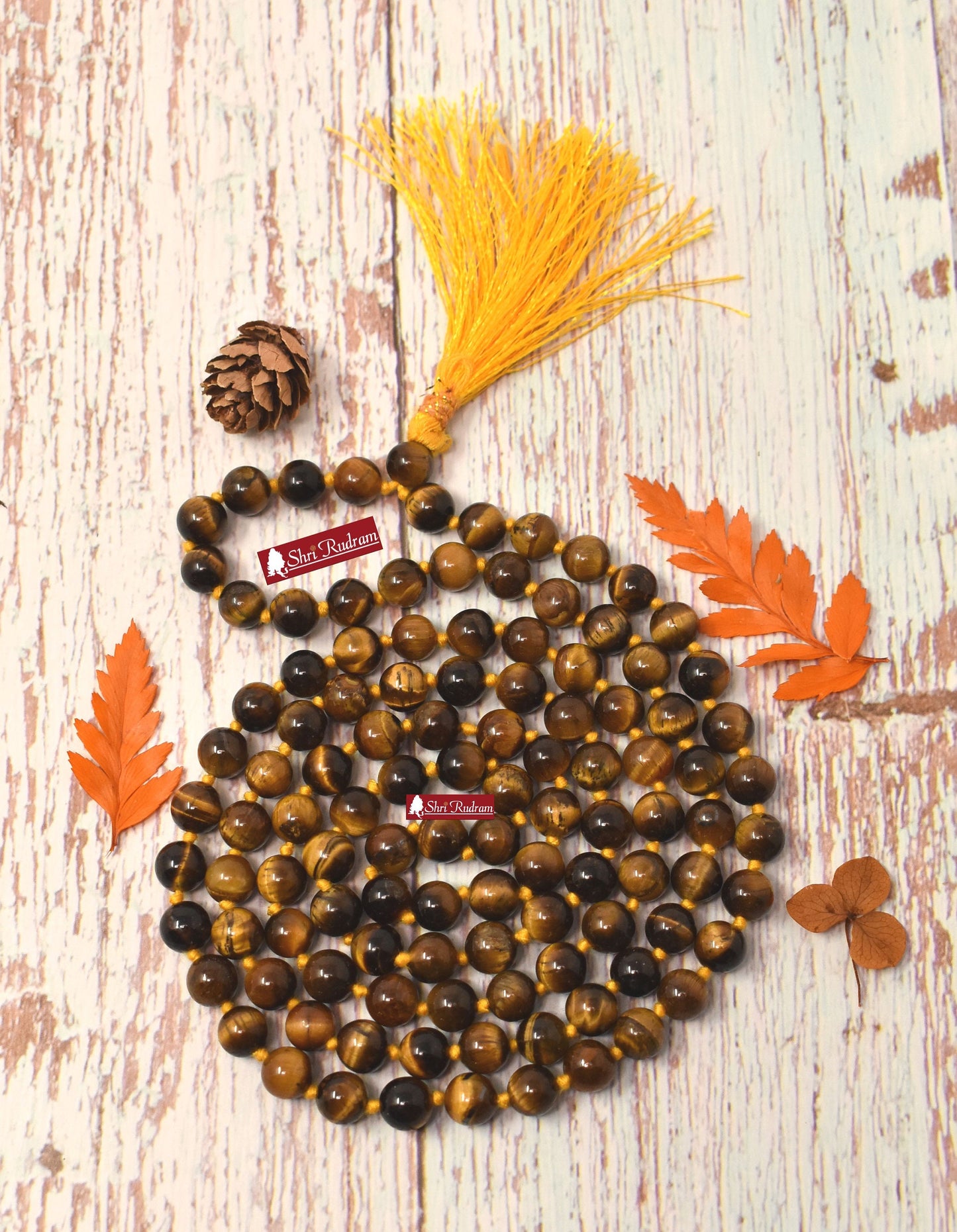 ShriRudram Courage Mala, Tiger Eye Mala -Lab Certfied, Yoga Gifts, Tiger Eye Necklace, Statement Necklace 8MM