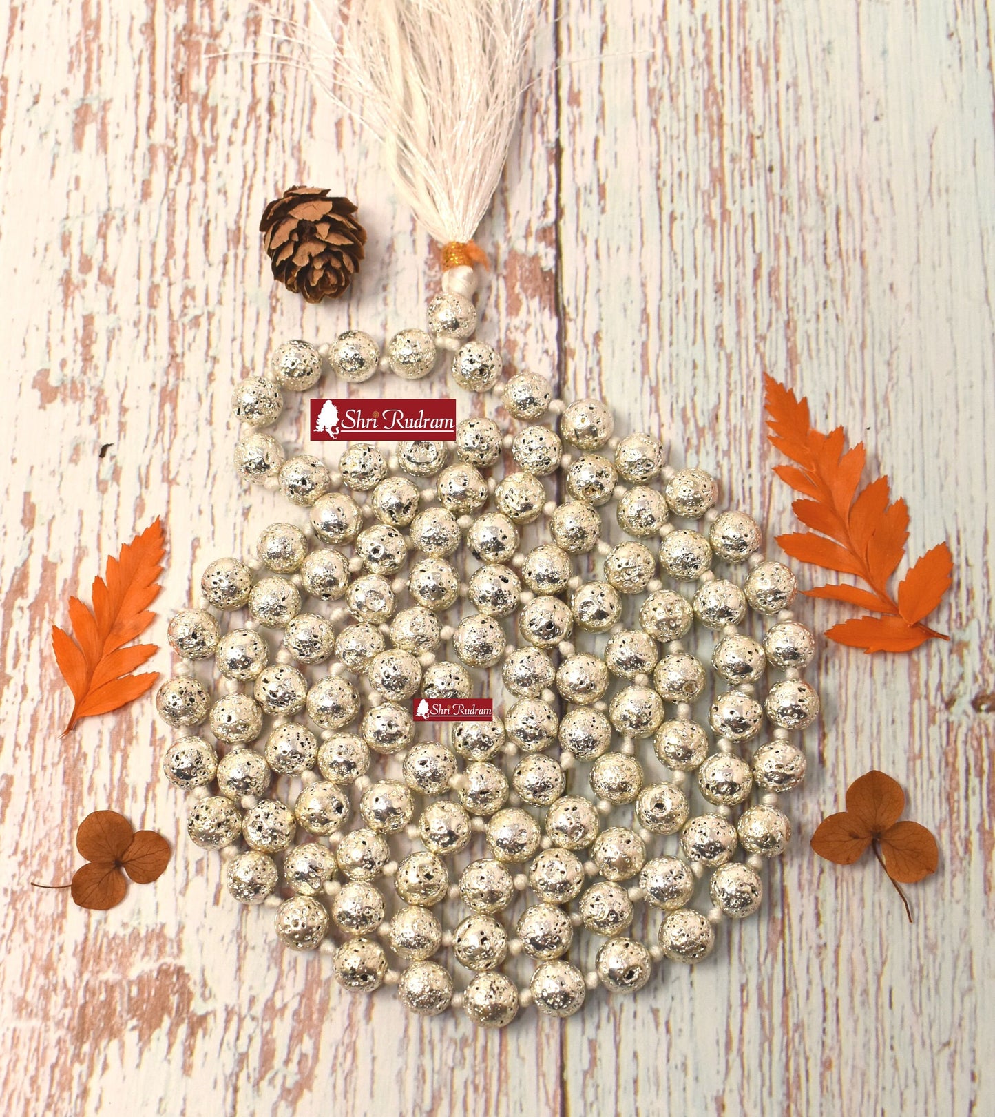 ShriRudram Lava Rosary Mala Silver Plated 108+1 Beads Prayer Necklace Lab Certifed Top Quality