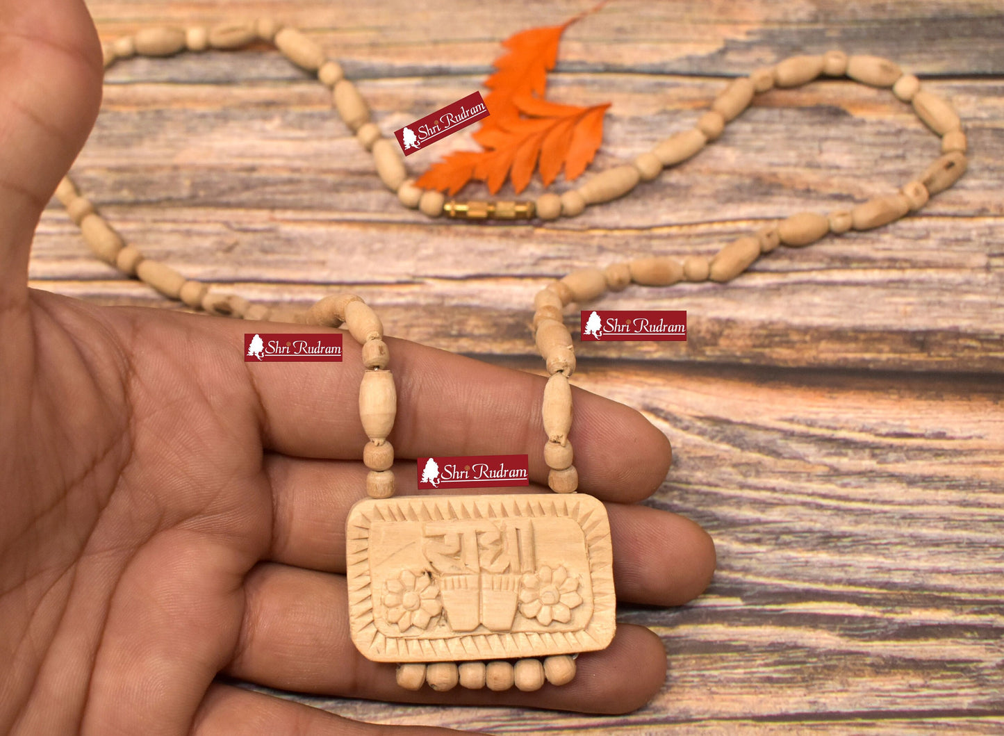 ShriRudram Tulsi Rosary Mala Prayer Necklace Radha Name Locket Engraved Top Quality D2