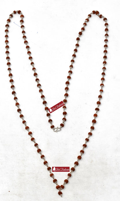 Shri Rudram 5 Mukhi Rudraksha Mala / Five Face Rudraksh Rosary in Silver Lab Certified 108+1 Beads