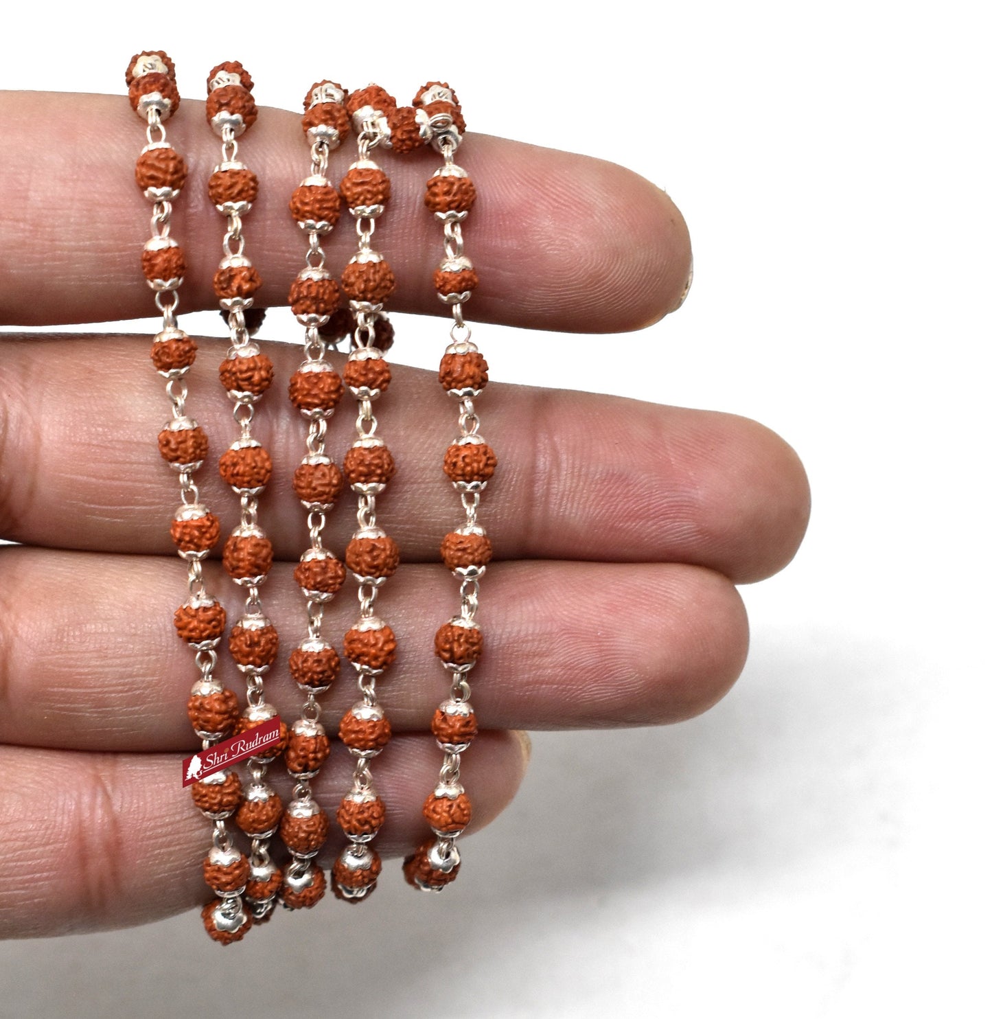 Shri Rudram 5 Mukhi Rudraksha Mala / Five Face Rudraksh Rosary in Silver Lab Certified 108+1 Beads