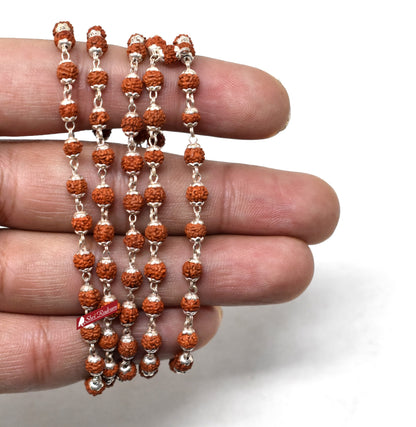 Shri Rudram 5 Mukhi Rudraksha Mala / Five Face Rudraksh Rosary in Silver Lab Certified 108+1 Beads