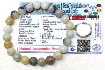 ShriRudram Natural Amazonite Bracelet Wristlet Beads Adjustable Free Size Lab Certified 8 MM