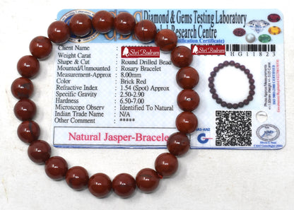ShriRudram Natural Red Jasper Bracelet Wristlet Beads Adjustable Free Size Lab Certified 8 MM