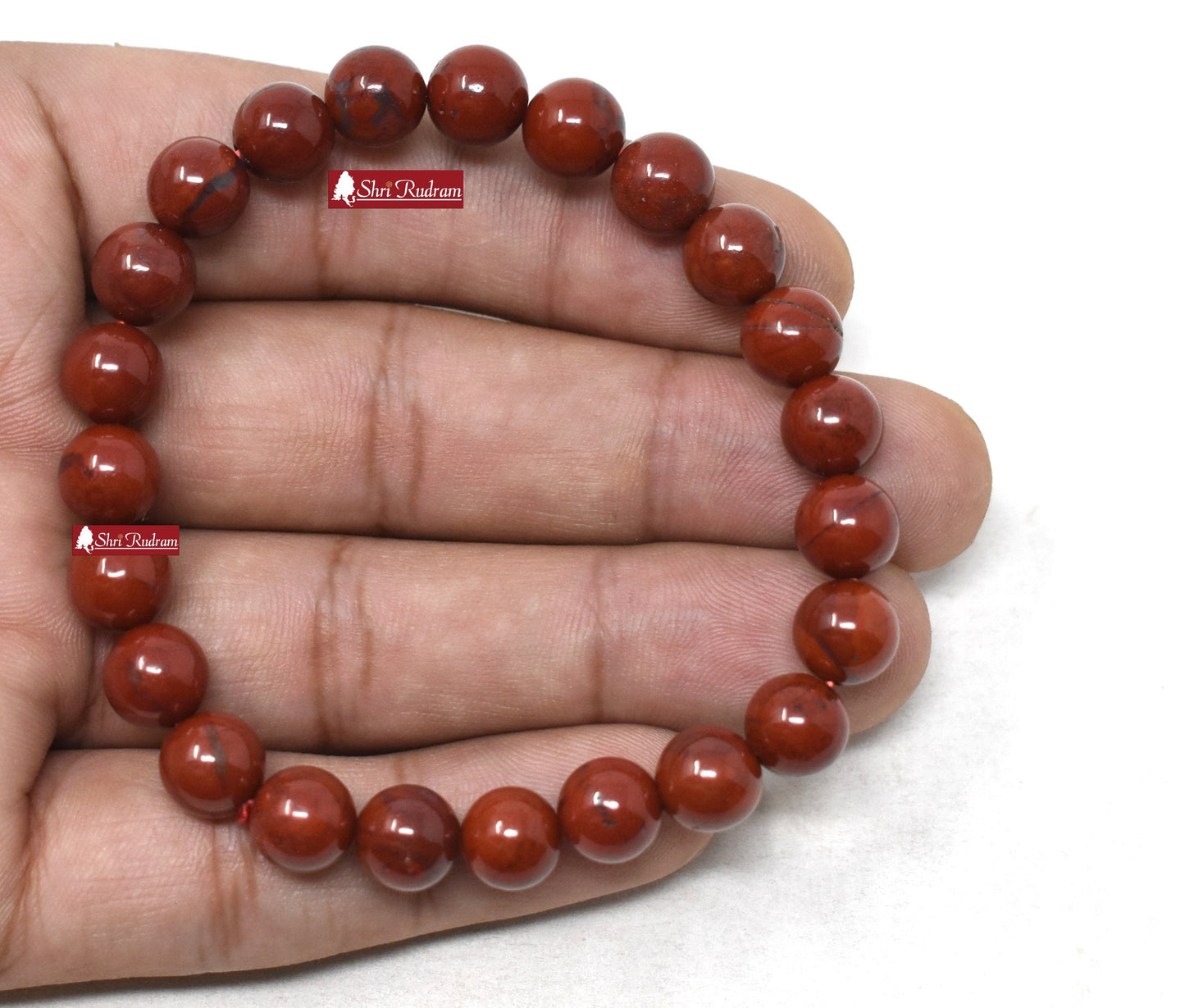 ShriRudram Natural Red Jasper Bracelet Wristlet Beads Adjustable Free Size Lab Certified 8 MM