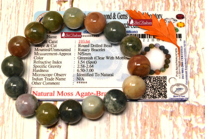 ShriRudram Moss Agate Bracelet Wristlet Beads Free Size Lab Certified 12 MM