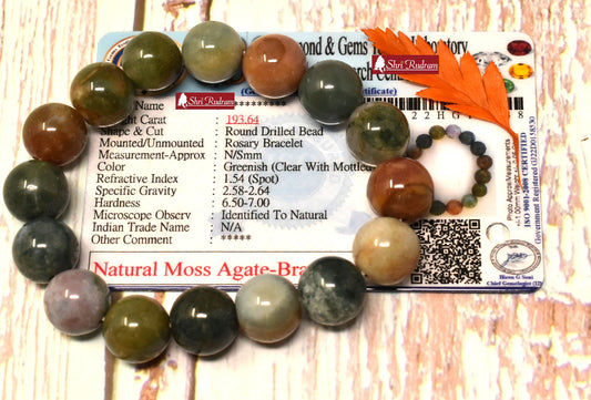 ShriRudram Moss Agate Bracelet Wristlet Beads Free Size Lab Certified 12 MM