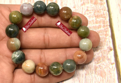ShriRudram Moss Agate Bracelet Wristlet Beads Free Size Lab Certified 12 MM