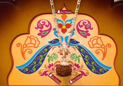 ShriRudram 8 Mukhi Rudraksha / Eight Face Rudraksh Nepal Bead in Pure Silver Chain Lab Certified