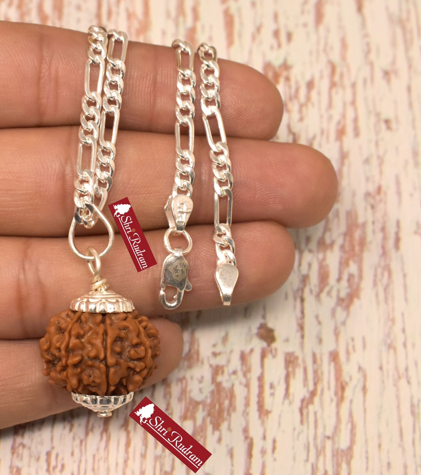 ShriRudram 12 Mukhi Rudraksha / Twelve Face Rudraksh Nepal Bead in Pure Silver Chain Lab Certified
