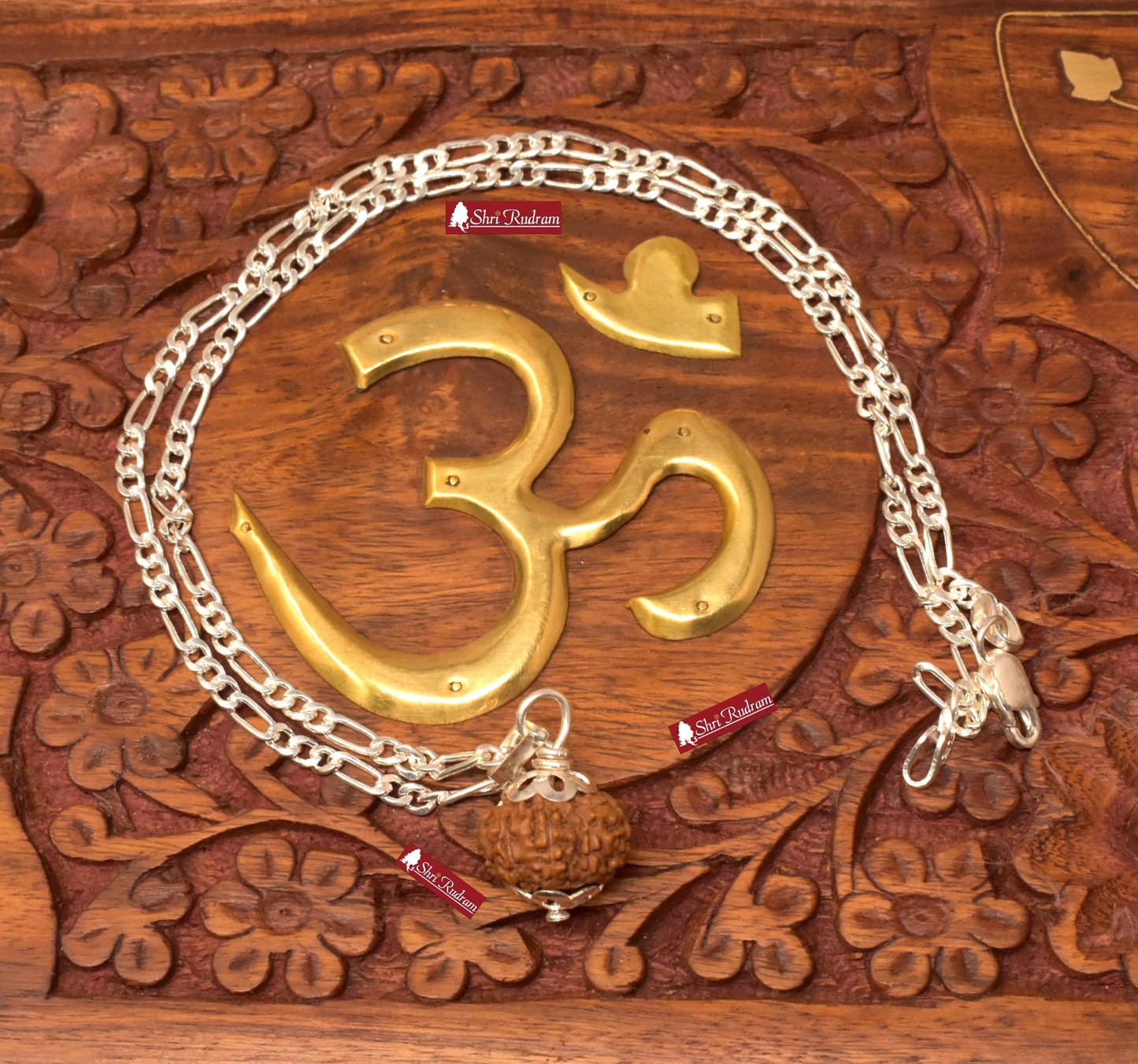 ShriRudram 8 Mukhi Rudraksha / Eight Face Rudraksh Java Bead in Pure Silver Chain Lab Certified