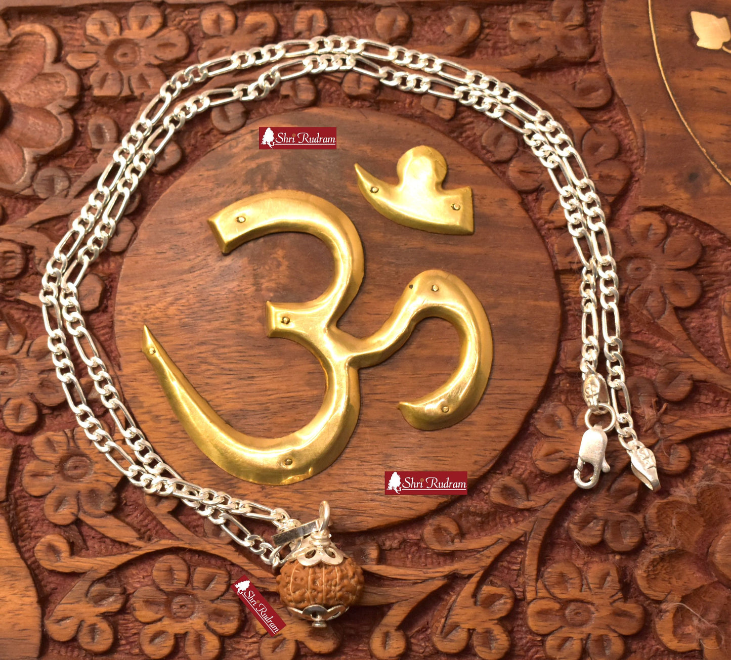 ShriRudram 12 Mukhi Rudraksha / Twelve Face Rudraksh Java Bead in Pure Silver Chain Lab Certified