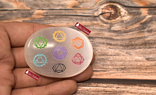 ShriRudram 7 Chakra Selenite Palm Stone  , Healing Crystals , Palm Stone , Meditation Crown Chakra