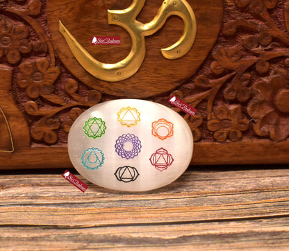 ShriRudram 7 Chakra Selenite Palm Stone  , Healing Crystals , Palm Stone , Meditation Crown Chakra