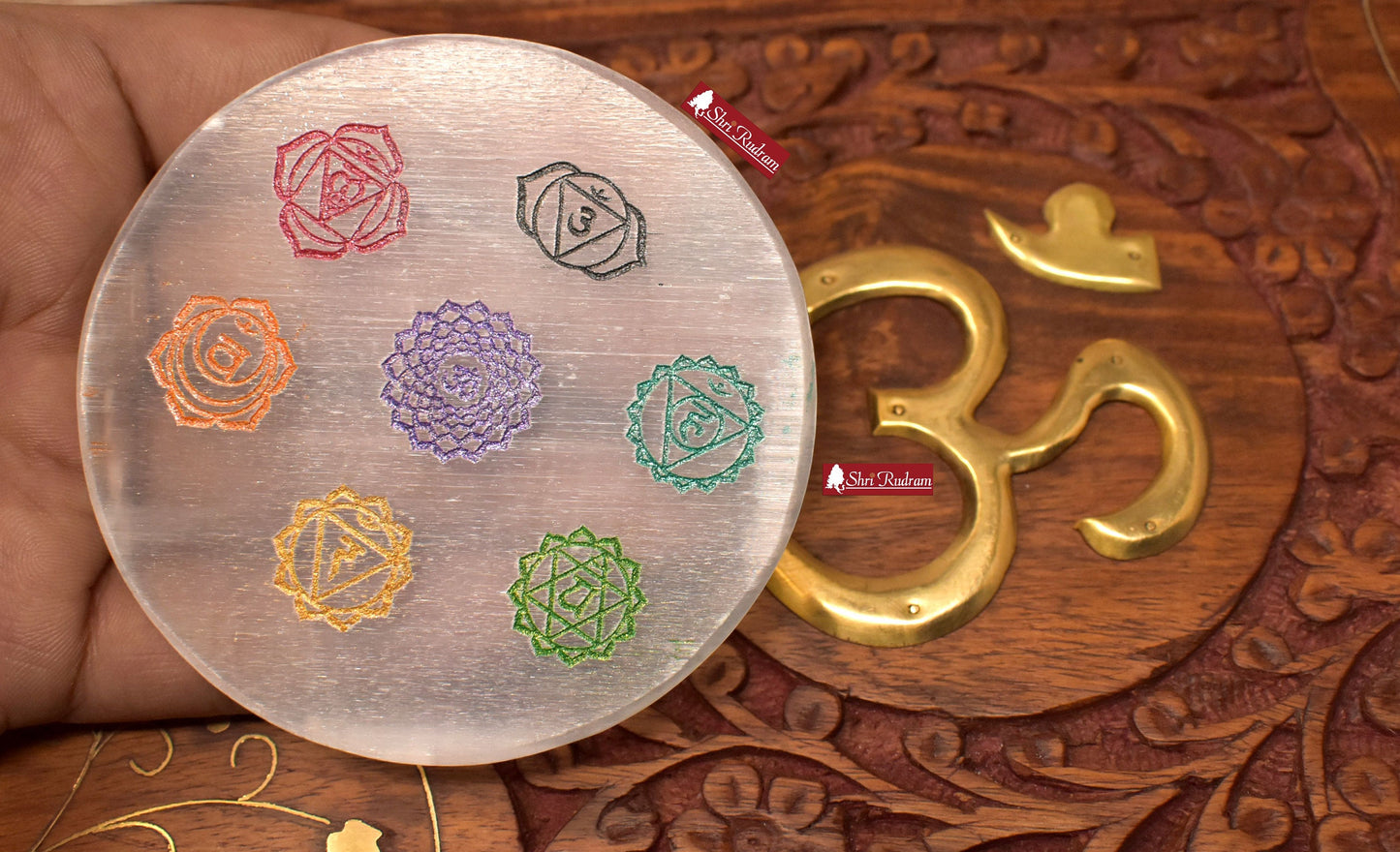 ShriRudram 7 Chakra Selenite Plate , Healing Crystals ,  Meditation Crown Chakra Top Quality