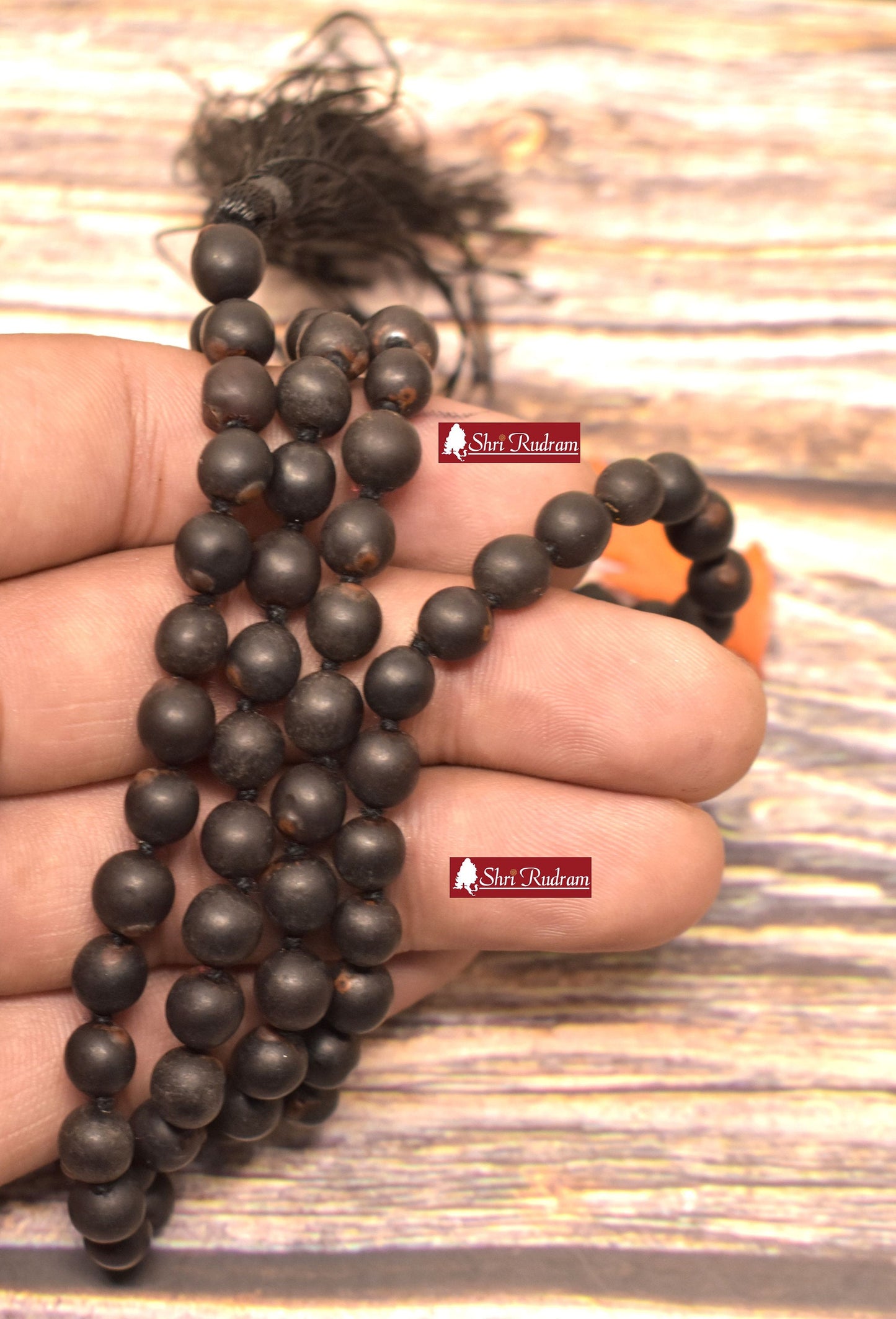 ShriRudram Black Vaijayanti Mala Necklace, Black Vaijanti Seed Beads 108 India Prayer mala, Job's tears mala, Hindu mala beads