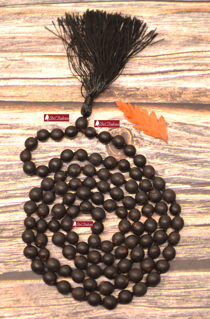 ShriRudram Black Vaijayanti Mala Necklace, Black Vaijanti Seed Beads 108 India Prayer mala, Job's tears mala, Hindu mala beads