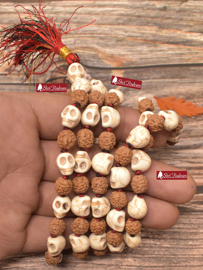 ShriRudram Skull Rudraksha Combination Mala , Meditation Beads, Skull Beads, Kali Beads, Prayer Beads, Buddhist Beads, Hindu Bead Mala