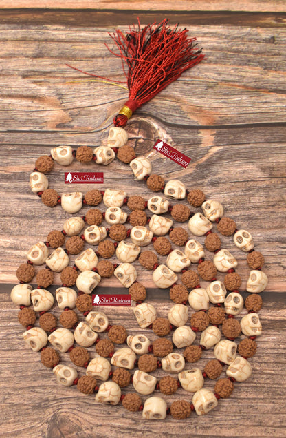 ShriRudram Skull Rudraksha Combination Mala , Meditation Beads, Skull Beads, Kali Beads, Prayer Beads, Buddhist Beads, Hindu Bead Mala
