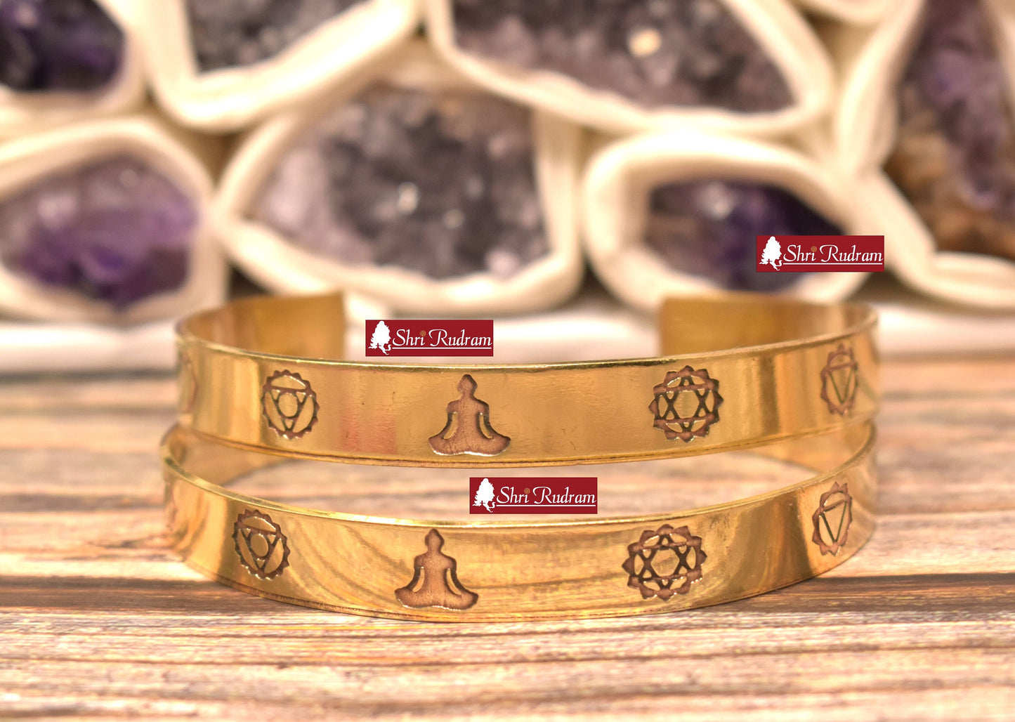ShriRudram 7 Chakra Brass Bracelet , Engraved Bracelet, Adjustable Cuff Bracelet, , Seven Chakra Bracelet Set of 2 Bracelet