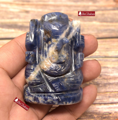ShriRudram Sodalite Ganesh Ganesha Janeu Dhari Top Quality Religious God Gift 94 Grams