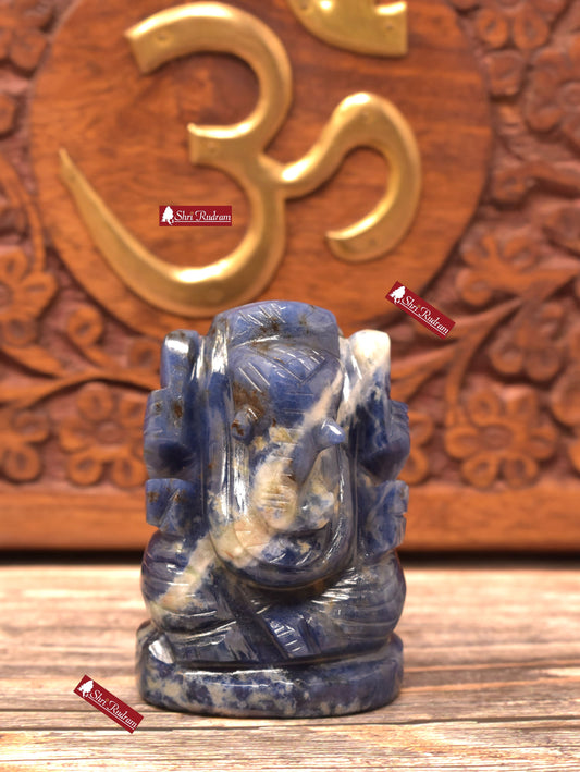 ShriRudram Sodalite Ganesh Ganesha Janeu Dhari Top Quality Religious God Gift 94 Grams