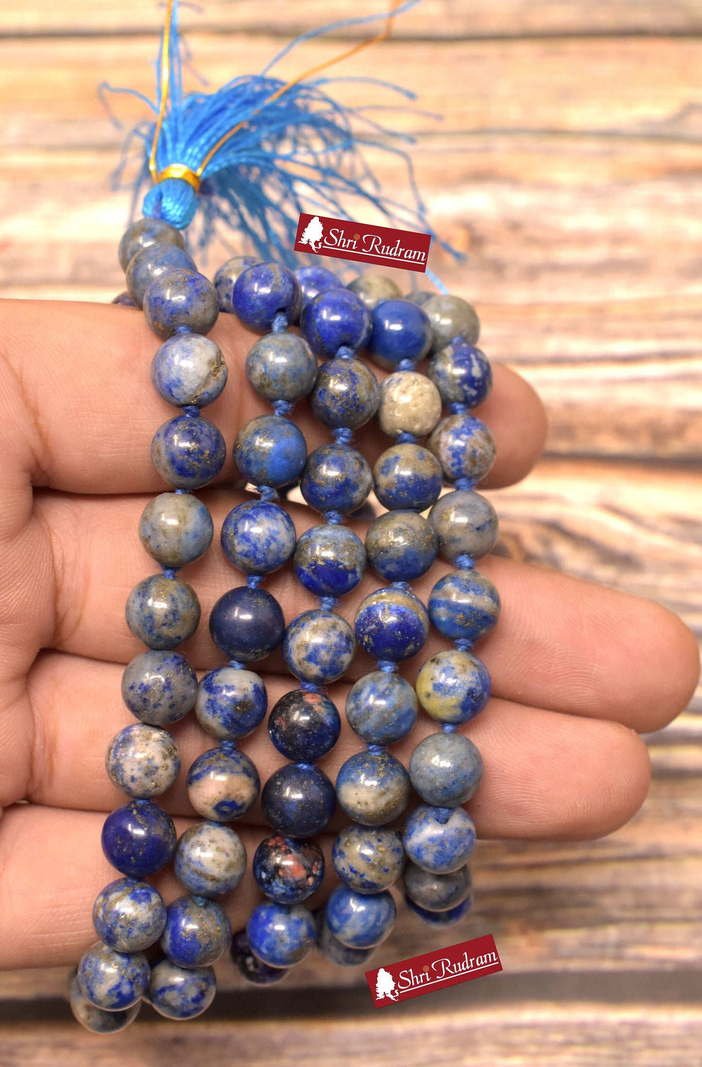 ShriRudram Lapis Lazuli 8mm Mala , 108 Lapis Lazuli Stone Hand Knotted Mala Beads Necklace, Lapis Mala Gemstone Long Necklace 8MM