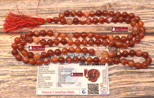 ShriRudram Carnelian Mala for Resilience, Carnelian Necklace, 108 Beads, Prayer Beads, Crystal Necklace, Spiritual Gifts, Yoga Gifts 8 MM