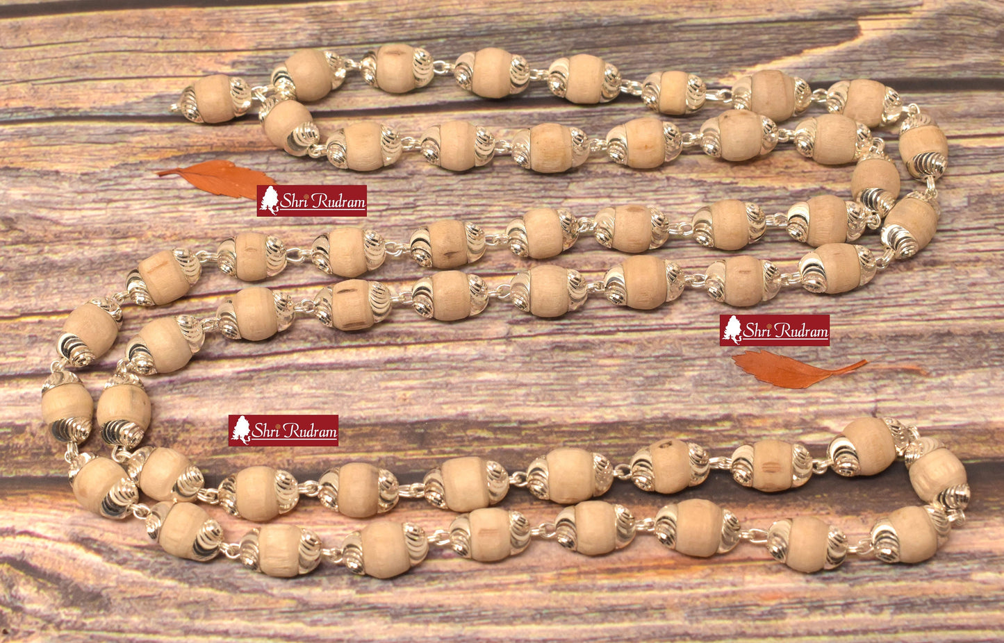 ShriRudram White Tulsi Mala / White Tulsi Rosary  in Pure Silver 54+1 Beads  Size : 8  MM