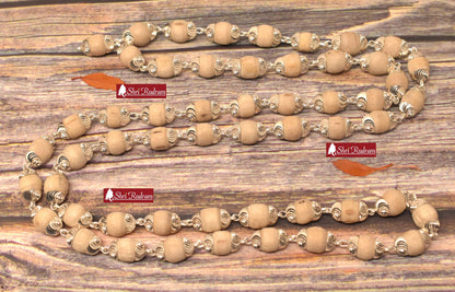 ShriRudram White Tulsi Mala / White Tulsi Rosary  in Pure Silver 54+1 Beads  Size : 8  MM