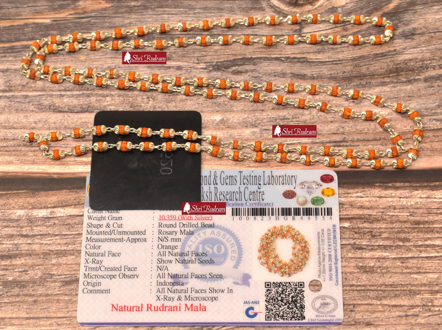 ShriRudram Rudrani Mala, Rudrani Necklace, Goddess Necklace, Handmade Mala, Natural Bead Necklace, 108 Rudraksha Necklace in SIlver