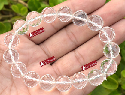 ShriRudram Sphatic Diamond Cutting Bracelet / Clear Quartz Wristlet Lab Certified Adjustable Free Size Spiritual Gift 12 MM