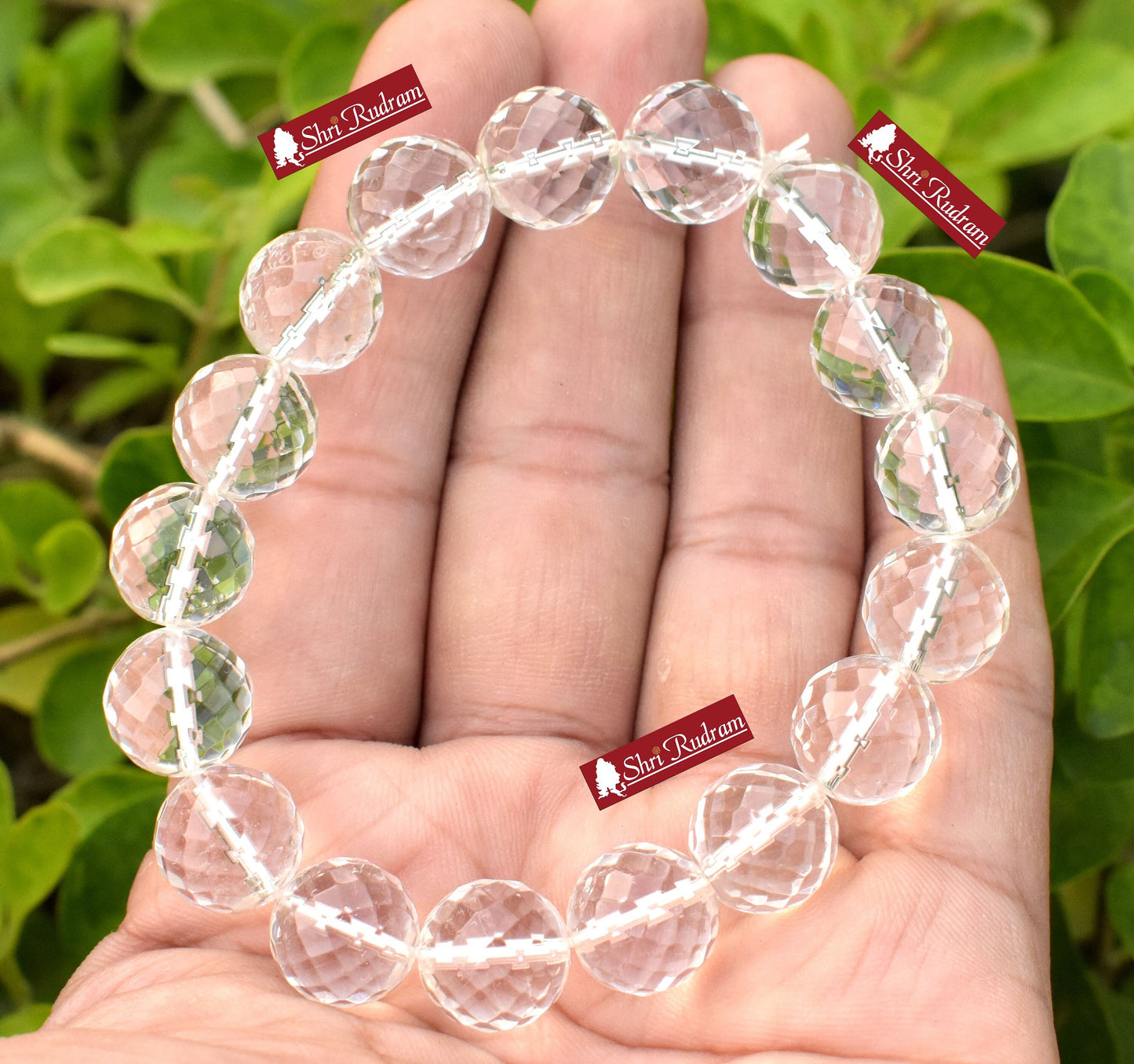 ShriRudram Sphatic Diamond Cutting Bracelet / Clear Quartz Wristlet Lab Certified Adjustable Free Size Spiritual Gift 12 MM