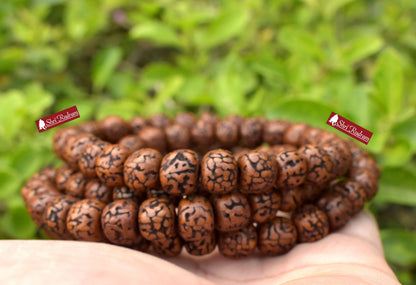 ShriRudram 108 Natural Aged Brown Rudraksha Seed Mala Prayer Beads, Sacred Rudraksha Japa Mala, Buddhist Necklace, Rudraksha Beads