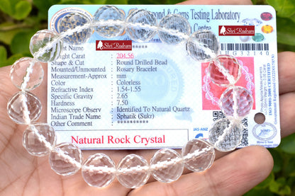 ShriRudram Sphatic Diamond Cutting Bracelet / Clear Quartz Wristlet Lab Certified Adjustable Free Size Spiritual Gift 12 MM