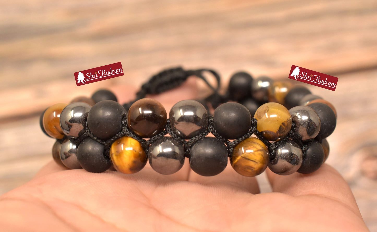 ShriRudram Triple Protection Tiger Eye Bracelet, Hematite Bracelet, Shaligram Bracelet, Mixed Stone Triple protection crystal bracelet