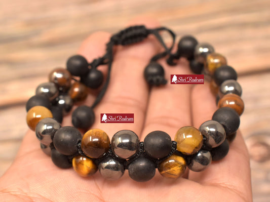ShriRudram Triple Protection Tiger Eye Bracelet, Hematite Bracelet, Shaligram Bracelet, Mixed Stone Triple protection crystal bracelet