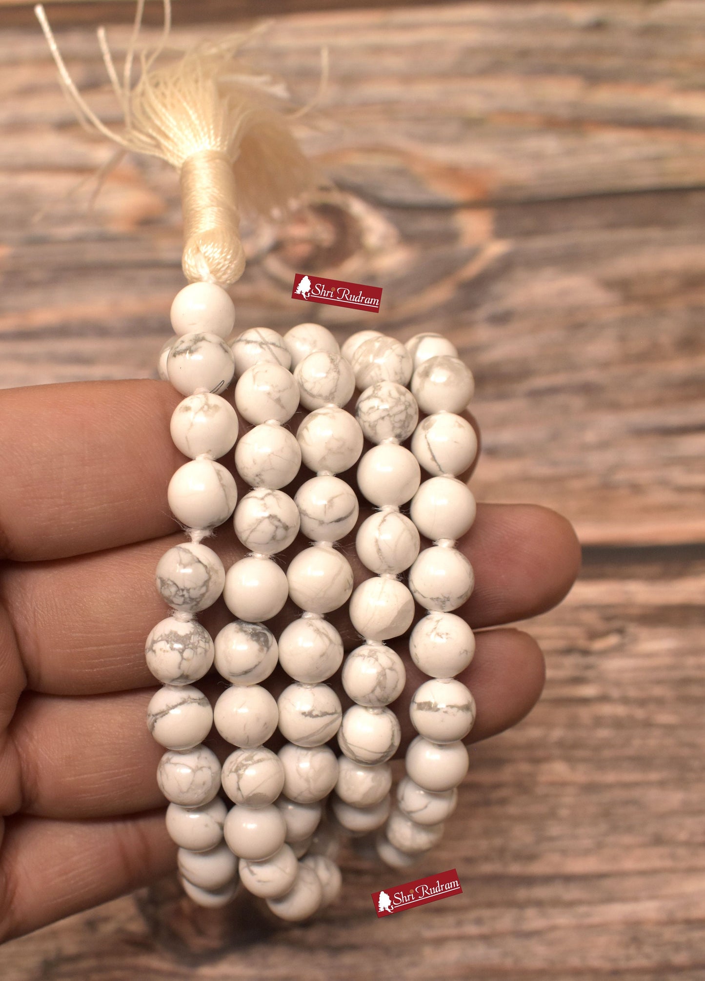 ShriRudram Calm Thoughts Mala, Howlite Mala, Howlite Necklace, Prayer 108 Mala Beads Thoughtful Relief Gift Handmade Mala Stress Relief 8 MM