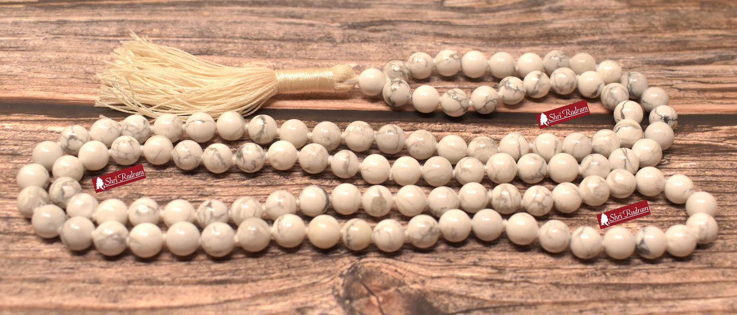 ShriRudram Calm Thoughts Mala, Howlite Mala, Howlite Necklace, Prayer 108 Mala Beads Thoughtful Relief Gift Handmade Mala Stress Relief 8 MM