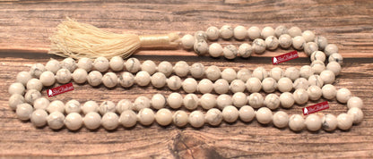 ShriRudram Calm Thoughts Mala, Howlite Mala, Howlite Necklace, Prayer 108 Mala Beads Thoughtful Relief Gift Handmade Mala Stress Relief 8 MM