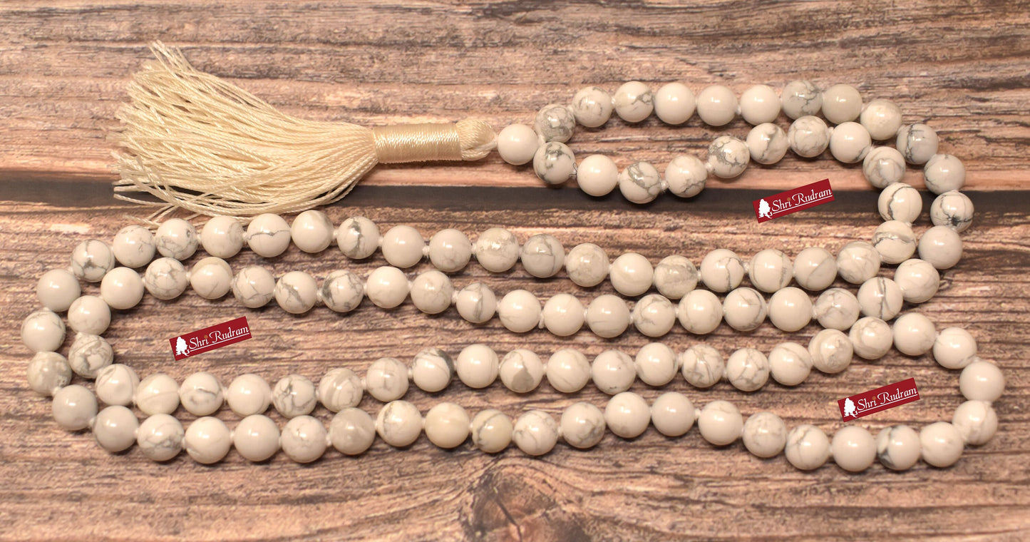 ShriRudram Calm Thoughts Mala, Howlite Mala, Howlite Necklace, Prayer 108 Mala Beads Thoughtful Relief Gift Handmade Mala Stress Relief 8 MM