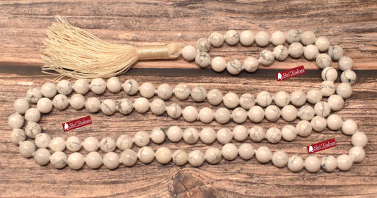 ShriRudram Calm Thoughts Mala, Howlite Mala, Howlite Necklace, Prayer 108 Mala Beads Thoughtful Relief Gift Handmade Mala Stress Relief 8 MM
