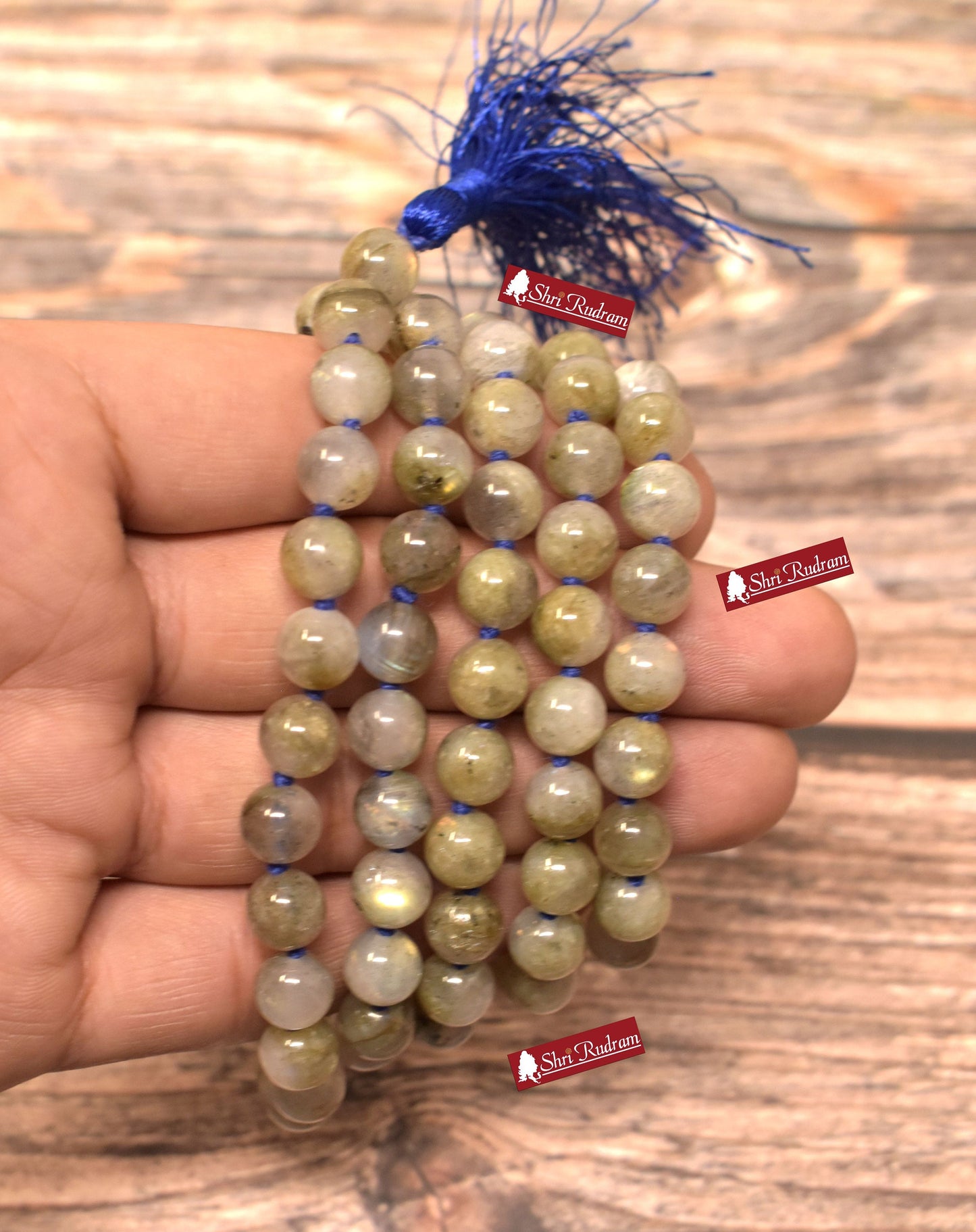 ShriRudram Gray Labradorite Necklace, Knotted Mala, Mantra Mala, Gray Labradorite, 108 Beads, Yoga Gifts, Statement Necklace