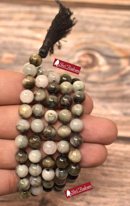 ShriRudram Ward Off Evil Eye Mala, Cats Eye Mala, Cats Eye Necklace, Yoga Gifts, Spiritual Jewelry Lab Certified 8 MM