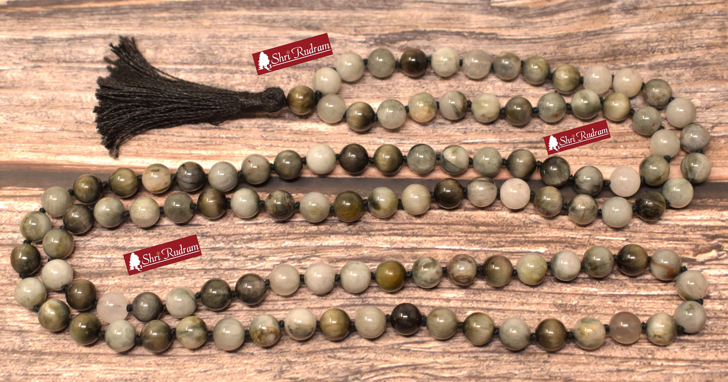 ShriRudram Ward Off Evil Eye Mala, Cats Eye Mala, Cats Eye Necklace, Yoga Gifts, Spiritual Jewelry Lab Certified 8 MM