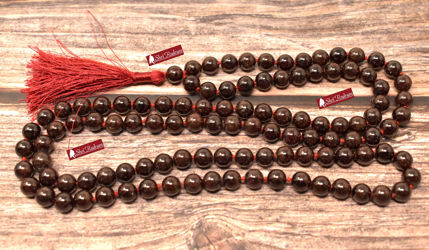 ShriRudram Red Garnet Mala, Red Garnet Necklace, Natural Garnet Healing Crystal Chakra Tibetan Buddhist Prayer Japa Mala Bead Top Quality