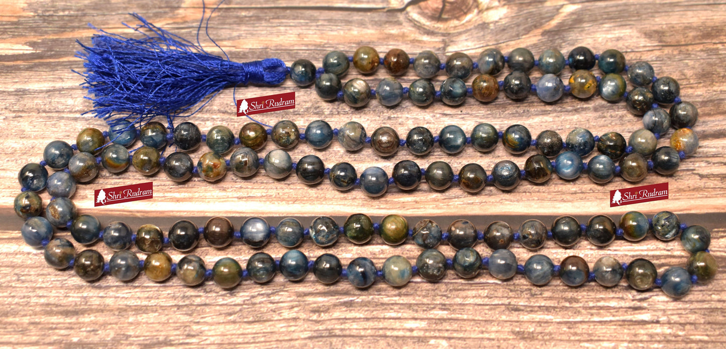 ShriRudram Kyanite Mala, Kyanite Necklace, 108 Beads, Statement Necklace, Gift For Yoga Lover Top Grade Lab Certified
