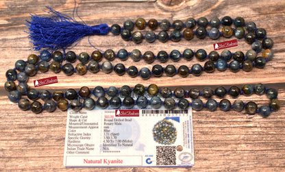 ShriRudram Kyanite Mala, Kyanite Necklace, 108 Beads, Statement Necklace, Gift For Yoga Lover Top Grade Lab Certified