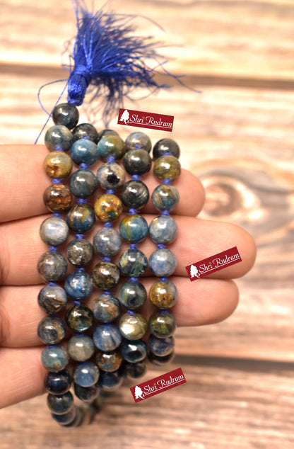 ShriRudram Kyanite Mala, Kyanite Necklace, 108 Beads, Statement Necklace, Gift For Yoga Lover Top Grade Lab Certified